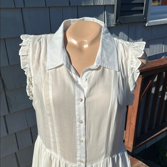 BURU Off-White Rayon Ruffled Sleeveless Dress Size Large - Picture 2 of 9